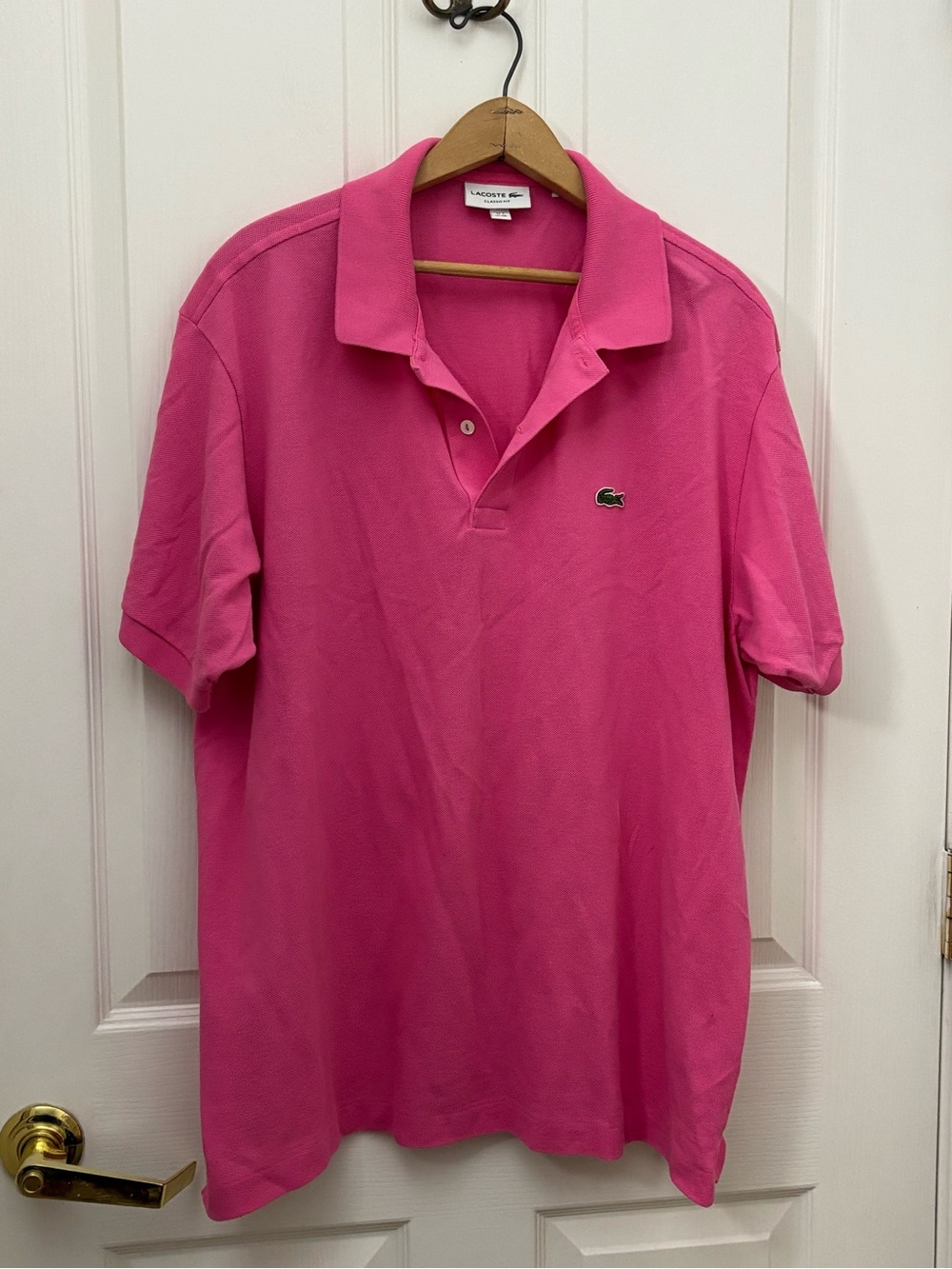 Lacoste Men's Bright Pink Polo Shirt with Embroidered Crocodile